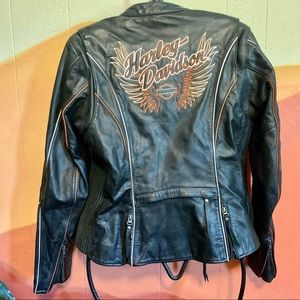 Harley Davidson Embroidered Leather Moto Jacket S